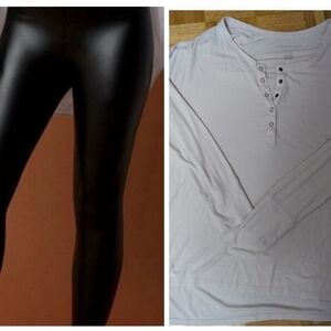 NWT Aerie Real Luxe Black Faux Leather Leggings W/FREE American Eagle Henley Top